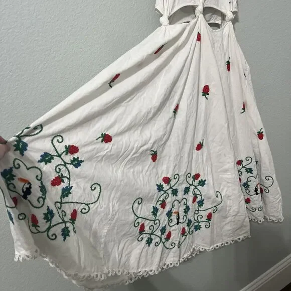 Farm Rio Cross Stitch Toucan Raspberries Fruit Embroidered Dress Size Small - Picture 5 of 6